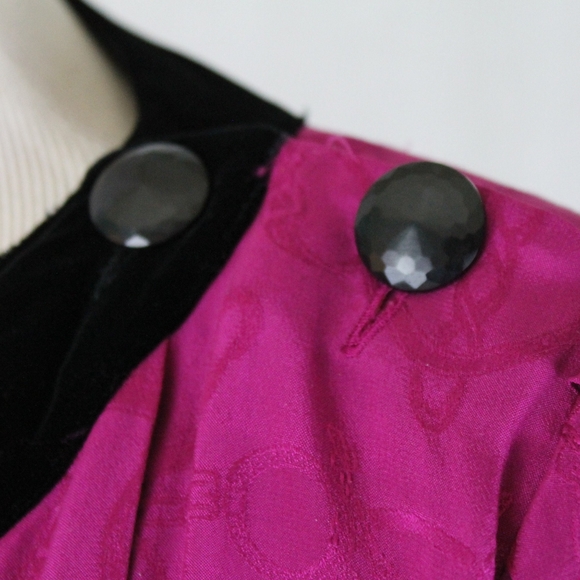 St. Gillian Pleated Fuchsia Pink Silk and Velvet 30s Inspired Vintage 80s  S M - Picture 10 of 14